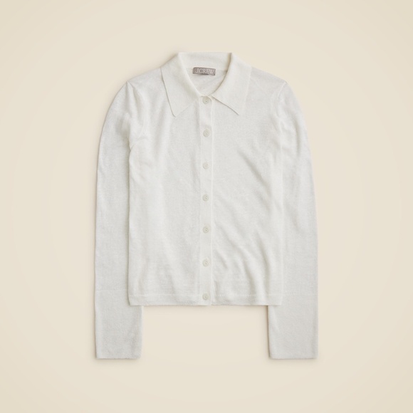 New JCREW Size S Collared Button-Up Sweater in Linen Ivory $148 CJ444 - Picture 3 of 6
